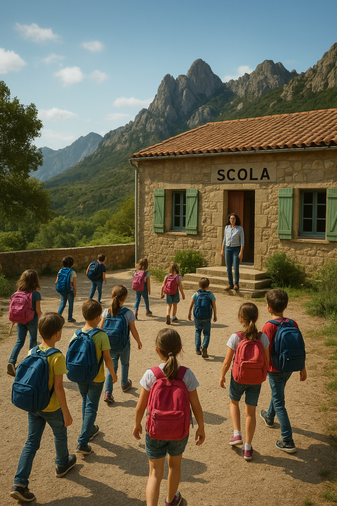🔔Riintrata 2025 💼📚
Semu filici di fa vi sapé chi a scola di Cuzzà adopra avà l’insignamentu immersivu. 📣
À travers cette démarche, les élèves auront l’opportunité d’apprendre autrement : en s’appuyant sur le patrimoine linguistique et culturel de l’île. Les cours se vivront au plus près du territoire, mêlant activités pédagogiques et découvertes.
Cette approche immersive permettra de renforcer les apprentissages scolaires tout en éveillant la curiosité et le lien avec l’identité corse.
Entre montagne et rencontres locales, les élèves découvriront que l’école peut être un lieu d’expériences uniques et enrichissantes.
A noscia lingua hè l’avvena, femu la campà 😉
